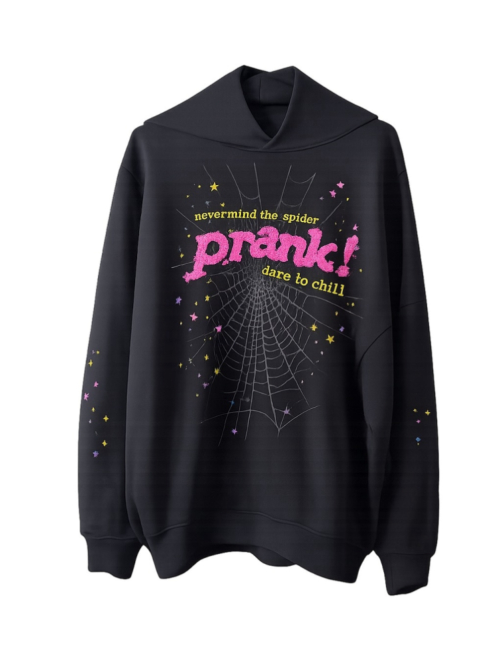 SP5DER Worldwide Prank! Spider Web Rhinestone Hoodie Black XL Oversized